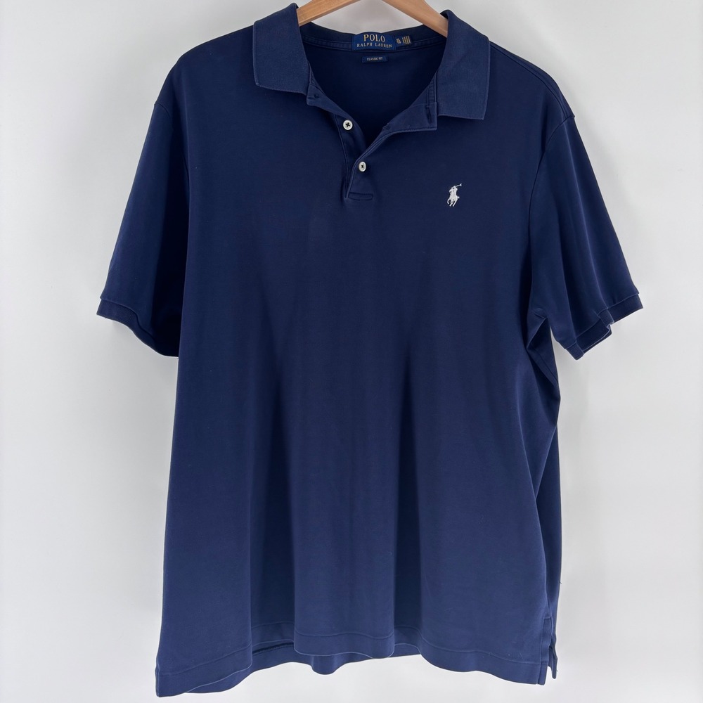 Polo Ralph Lauren Polo Shirt Men XL Navy Blue Classic Fit Cotton Jersey Pony
